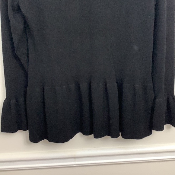 Black V neck Fever sweater with flaired sleeves and around hips. - Picture 3 of 8